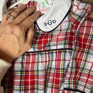Plaid Shrimp & Grits monogrammed Christmas bubble with Peter Pan collar
